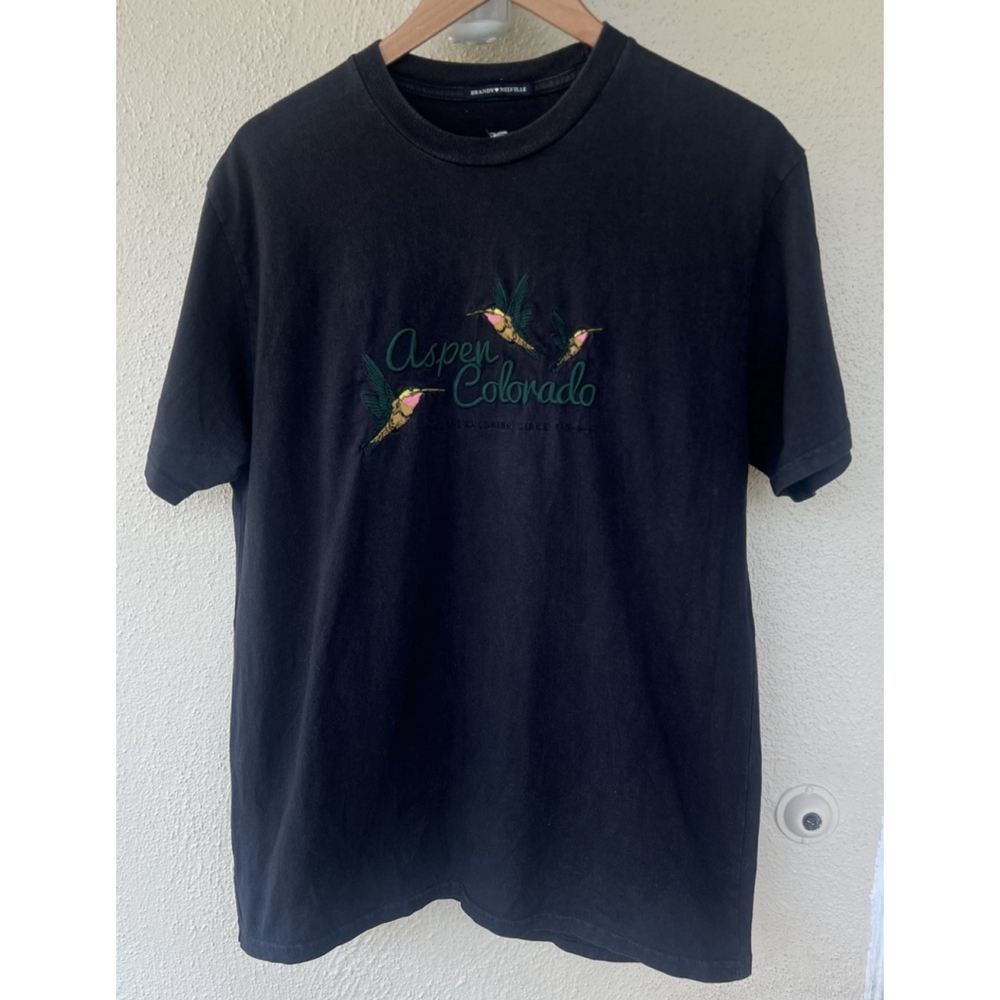 Brandy Melville Aspen Colorado Graphic T-Shirt Black Hummingbird Ski Luxury OS